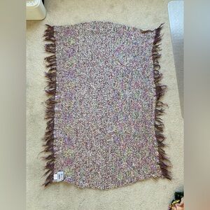 AVOCA Handwoven Wool Mohair Blend Fringed Scarf Shawl Throw Blanket Pastel